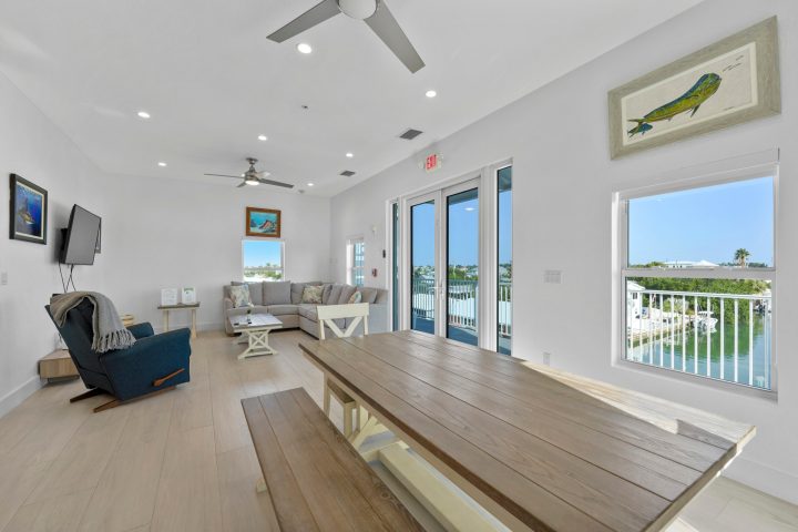 a room filled with furniture and a large window