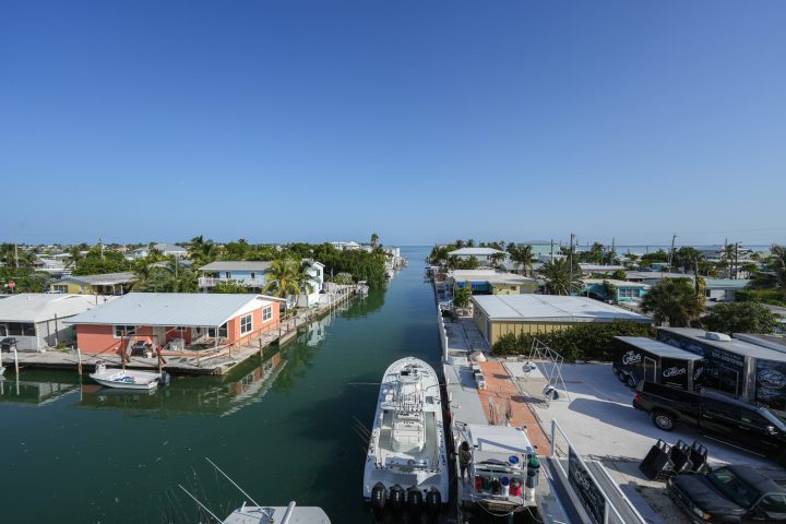 a boat is docked in a harbor
