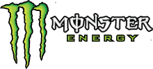 Monster Energy logo with green claw mark and text.